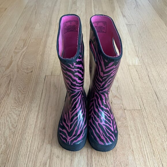 Bogs Kid's Pink Black Zebra Print Waterproof Rain Boots Youth Size 1 - Picture 2 of 10